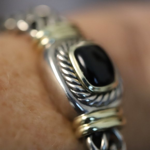 DAVID YURMAN LARGE ALBION BLACK ONYX BRACELET STERLING GOLD RARE! - Picture 8 of 16